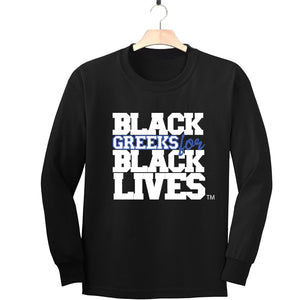 black 100% organic cotton long sleeve t-shirt "Black Greeks for Black Lives" phi beta sigma paraphernalia apparel