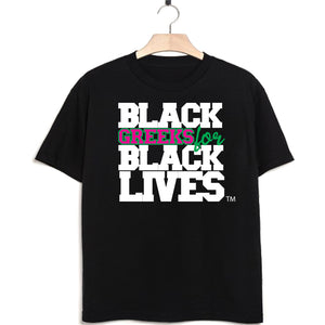 black hemp short sleeve t-shirt "Black Greeks for Black Lives" alpha kappa alpha paraphernalia apparel