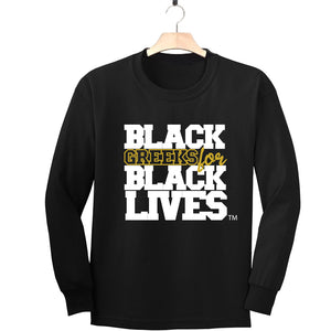 black 100% organic cotton long sleeve t-shirt "Black Greeks for Black Lives" alpha phi alpha paraphernalia apparel