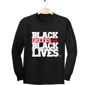 black 100% organic cotton long sleeve t-shirt "Black Greeks for Black Lives" kappa alpha psi paraphernalia apparel