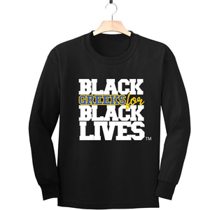 black 100% organic cotton long sleeve t-shirt "Black Greeks for Black Lives" sigma gamma rho paraphernalia apparel