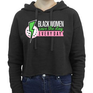 Black Women Save the Day Hooded Crop (Pink and Green Edition)