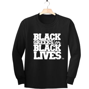 black 100% organic cotton long sleeve t-shirt "Black Greeks for Black Lives" divine nine NPHC paraphernalia apparel