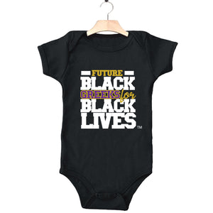 black 100% organic cotton infant one piece onesie "Future Black Greeks for Black Lives" future omega psi phi paraphernalia apparel