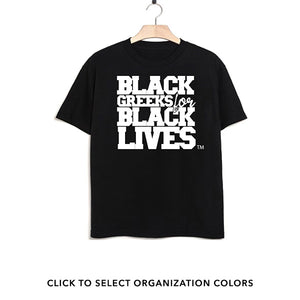 black hemp short sleeve t-shirt "Black Greeks for Black Lives" divine nine NPHC paraphernalia apparel