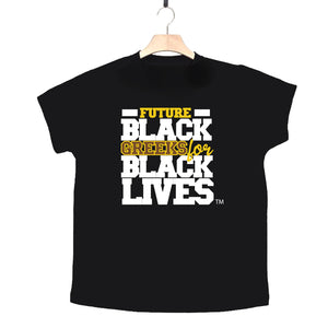 black 100% organic cotton toddler short sleeve t-shirt "Future Black Greeks for Black Lives" future iota phi theta paraphernalia apparel