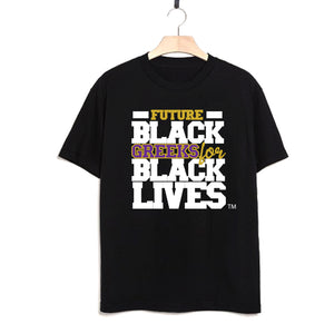 black 100% organic cotton youth short sleeve t-shirt "Future Black Greeks for Black Lives" future omega psi phi paraphernalia apparel